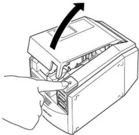 BROTHER Ptouch PT9500PC - Drücken Sie die Entriegelungstaste, um die Bandfachabdeckung zu öffnen. - 1