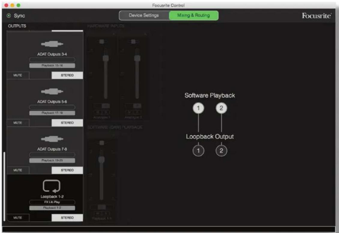 FOCUSRITE Clarett OctoPre - Emploi de la fonction de renvoi (Loopback) - 1