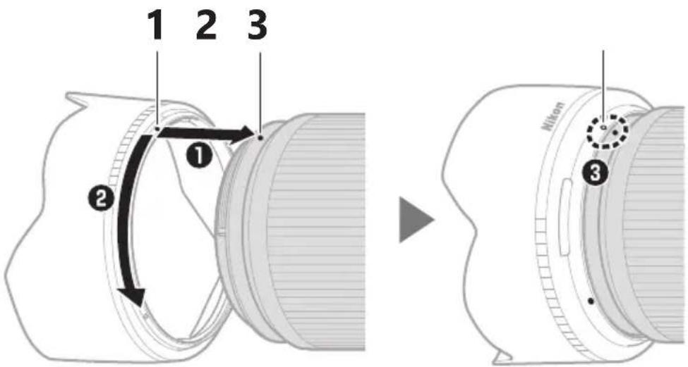NIKON NIKKOR Z DX 50250mm f4.56.3 VR - Fixation et retrait des parasoleils (en option) - 1