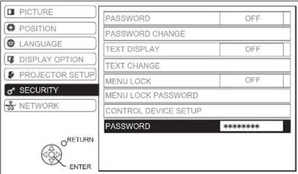 PANASONIC PTFW300U - ● Entering the SECURITY menu - 1
