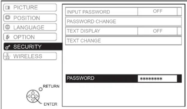 PANASONIC PTLW80NTU - - Entering the SECURITY menu - 1