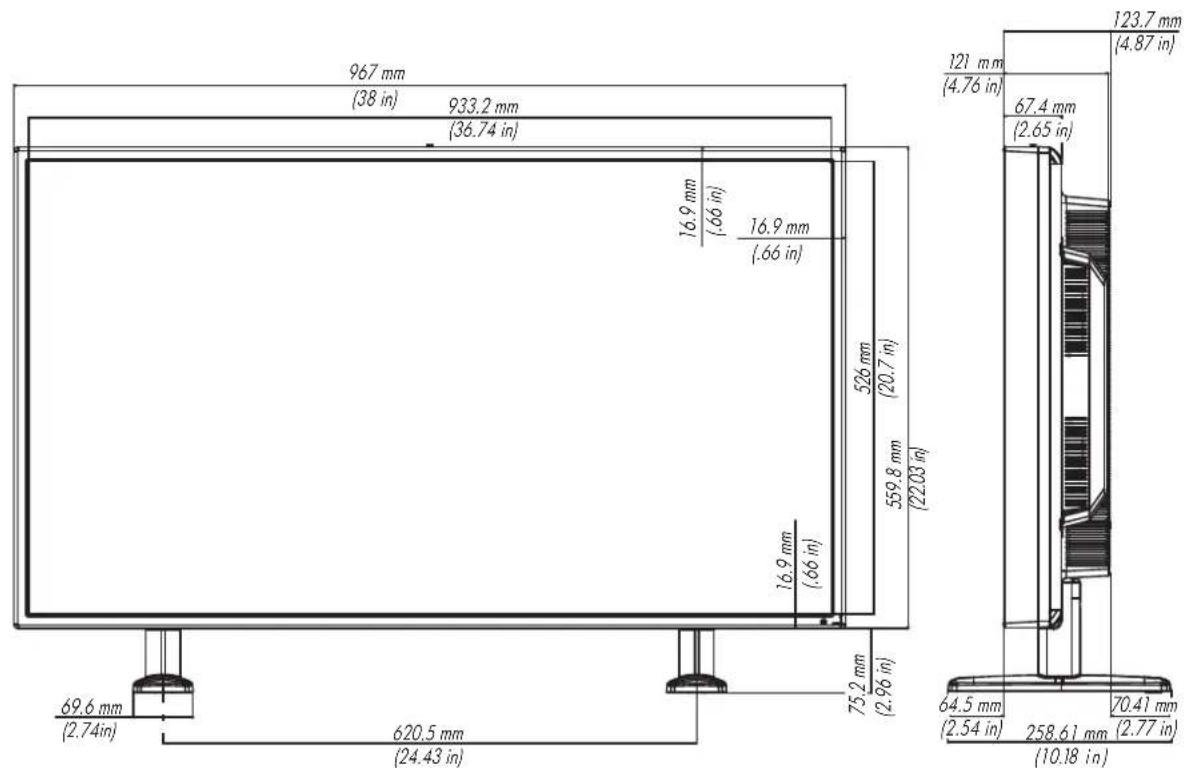 LG LD4201 - HP LD4201 和 HP LD4210 的尺寸规格(带可选的支架和扬声器) - 1