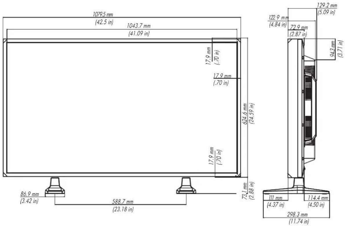 LG LD4201 - HP LD4710 的尺寸规格(带可选的支架和扬声器) - 1