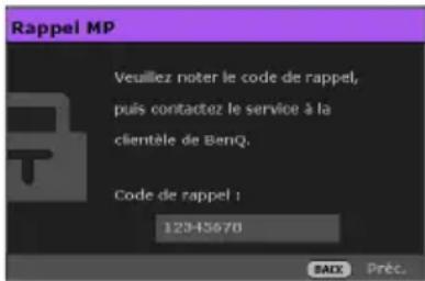 BENQ W8000 - Procédure de rappel de mot de passe - 1