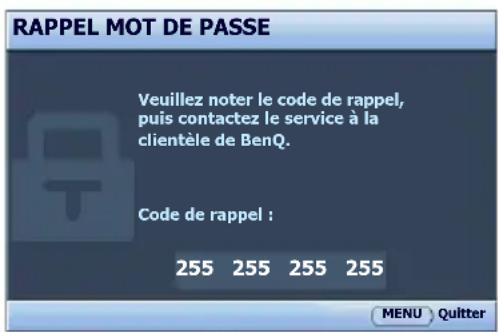 BENQ MH530 - Procédure de rappel de mot de passe - 1