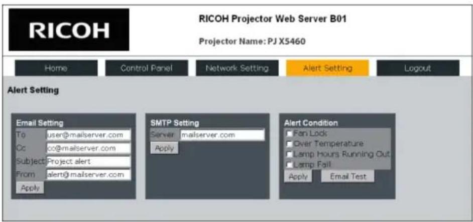 RICOH PJ HD5450 - Alert setting (Paramétrage d'alerte) - 1