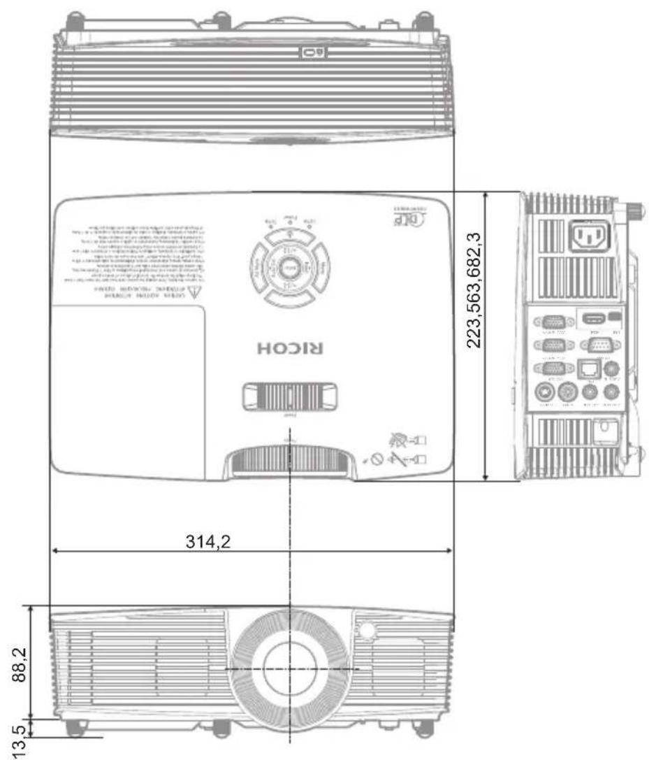 RICOH PJ HD5450 - Dimensions du boîtier - 1