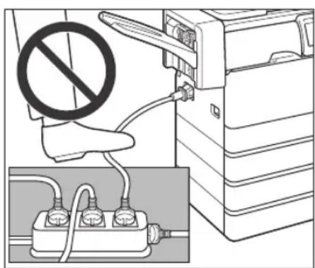 Diagram showing a hand holding a prohibition symbol next to an open electrical outlet, with an inset showing connections to three switches.