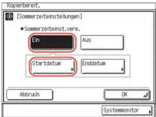 [Sommerzeiteinstellungen] ■ Sommerzeiteinst.verw. Ein Aus Startdatum Enddatum Abbruch OK Systemmonitor