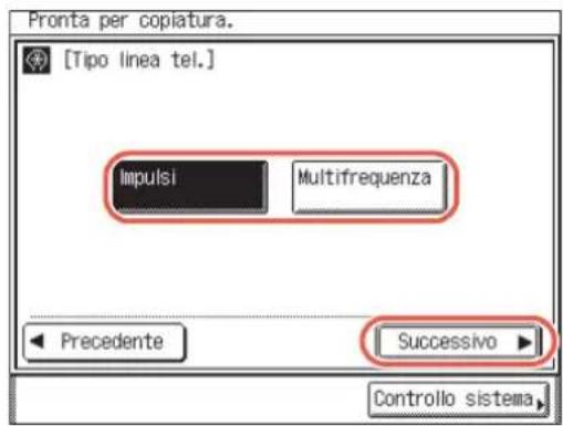 Pronta per copiatura. [Tipo linea tel.] Impulsi Multifrequenza Precedente Successivo Controllo sistema