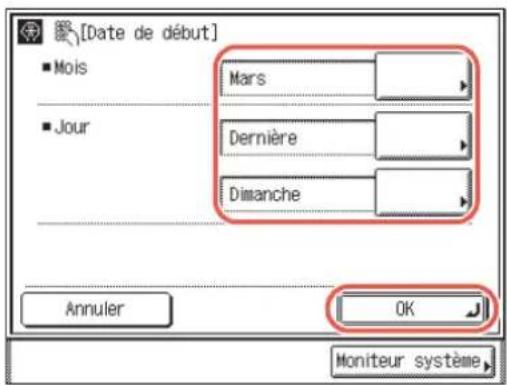 [Date de début] ■ Mois ■ Jour Mars Dernière Dimanche Annuler OK Moniteur système