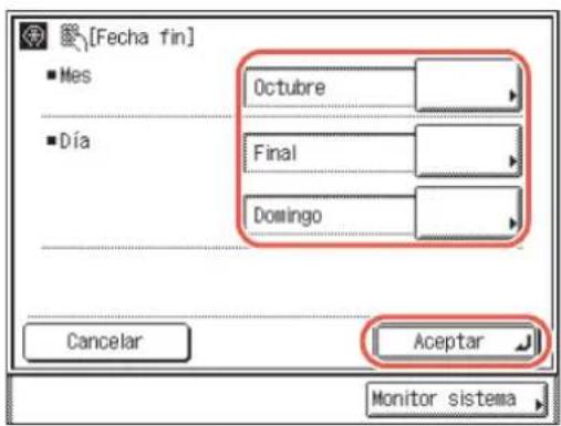 [Fecha fin] Mes Día Octubre Final Domingo Cancelar Aceptar Monitor sistema