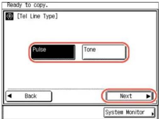 Ready to copy. [Tel Line Type] Pulse Tone Back Next System Monitor