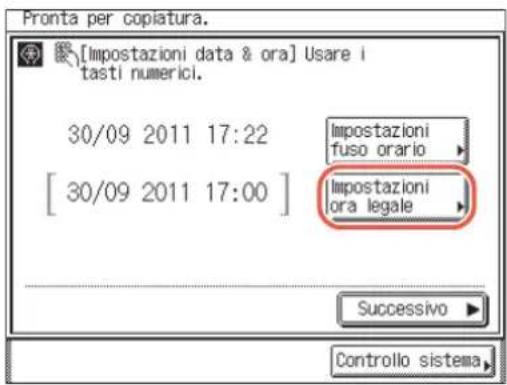 Pronta per copiatura. [Impostazioni data & ora] Usare i tasti numerici. 30/09 2011 17:22 [30/09 2011 17:00] Impostazioni fuso orario Impostazioni ora legale Successivo Controllo sistema
