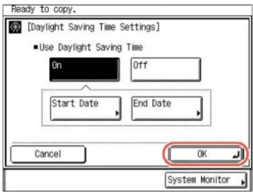 [Daylight Saving Time Settings] ■ Use Daylight Saving Time On Off Start Date End Date Cancel OK System Monitor