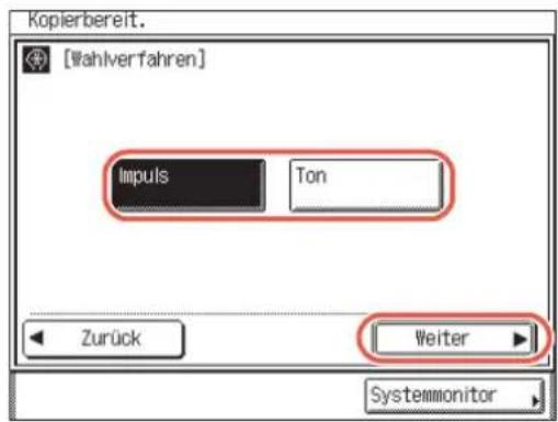 Kopierbereit. [Wahlverfahren] Impuls Ton Zurück Weiter Systemmonitor