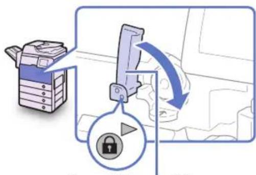 Diagram illustrating a file transfer or locking mechanism with a folder, lock icon, and directional arrow