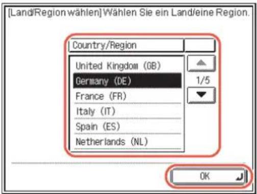 [Land/Region wählen] Wählen Sie ein Land/eine Region. Country/Region United Kingdom (GB) Germany (DE) France (FR) Italy (IT) Spain (ES) Netherlands (NL) 1/5 OK