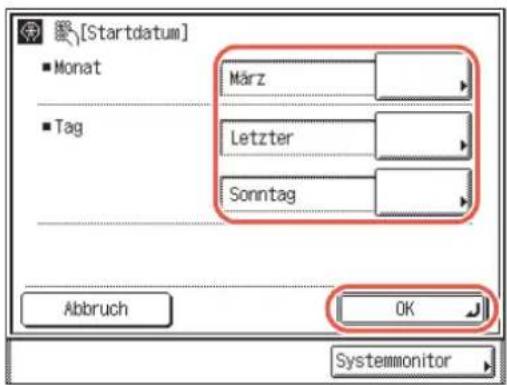 [Startdatum] Monat Tag März Letzter Sonntag Abbruch OK Systemmonitor