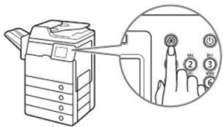 Diagram showing a printer with a hand interacting with a finger, highlighting six numbered buttons (① to ⑥) in a zoomed-in view.