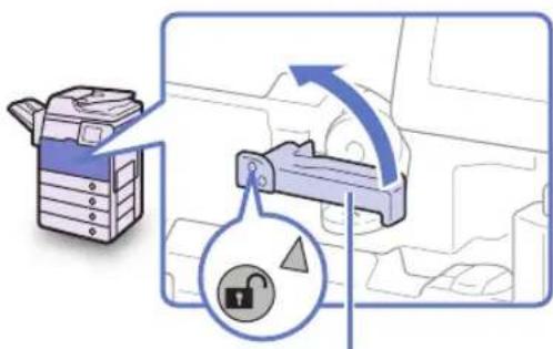 Diagram illustrating printer operation with lock mechanism and lock symbol, showing file transfer and navigation steps