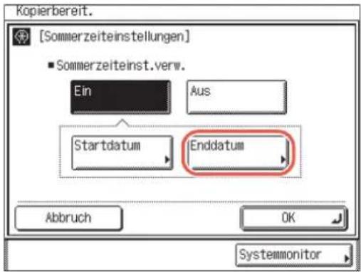 [Sommerzeiteinstellungen] ■ Sommerzeiteinst.verw. Ein Aus Startdatum Enddatum Abbruch OK Systemmonitor