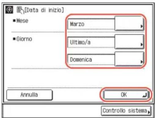 [Data di inizio] ■ Mese ■ Giorno Marzo Ultimo/a Domenica Annulla OK Controllo sistema