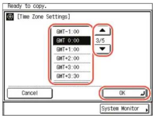 Ready to copy. [Time Zone Settings] GMT-1:00 GMT 0:00 GMT+1:00 GMT+2:00 GMT+3:00 GMT+3:30 3/5 Cancel OK System Monitor