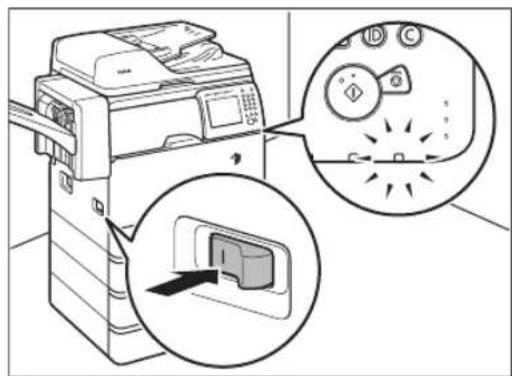 Diagram showing printer setup with close-up of printer and close-up of printer's internal structure, labeled with icons and Chinese text.