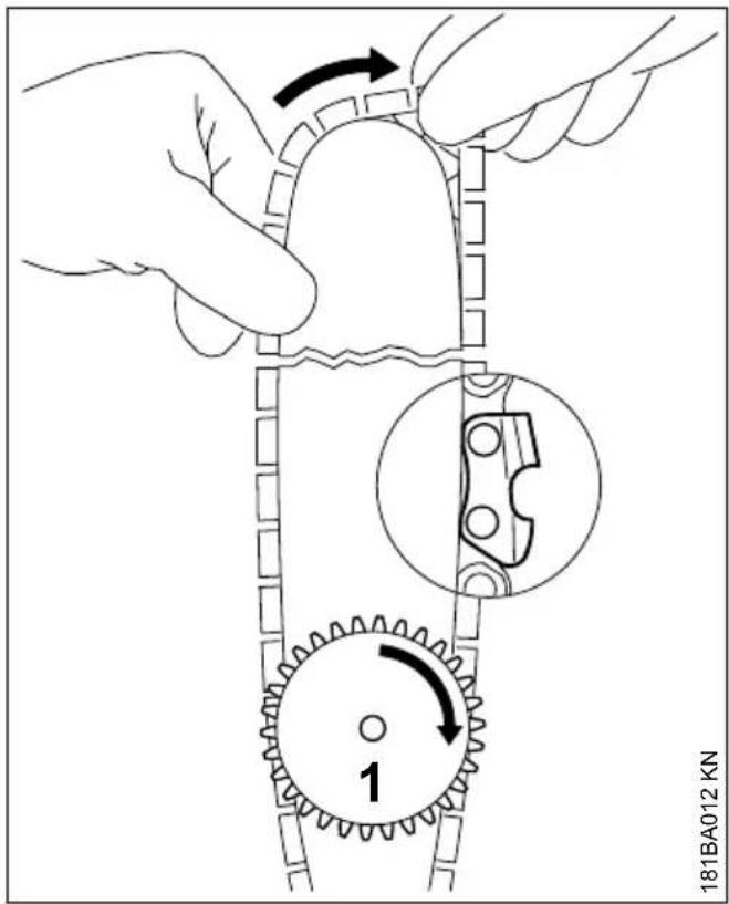 STIHL MS 180 - Zaagketting op het zaagblad plaatsen - 1