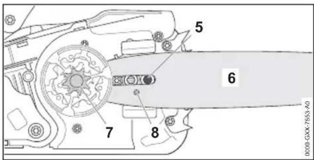 STIHL MS 194 T - Montaggio della spranga di guida e della catena della sega - 2