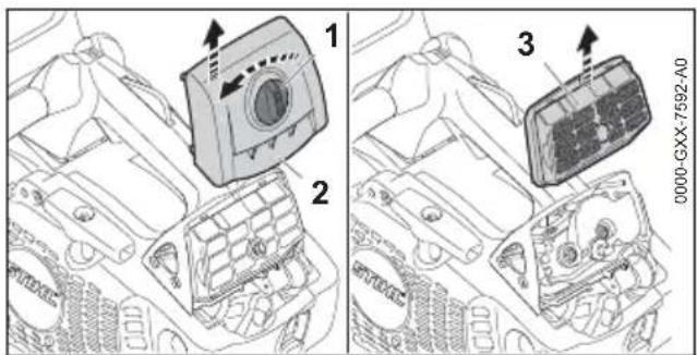 STIHL MS 194 T - Nettoyage du filtre à air en tissu - 1