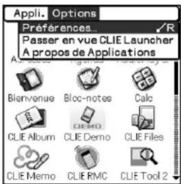 SONY Clié PEGNX73V - Modification des préférences relatives au fonctionnement du navigateur Jog Dial™ dans l'écran de démarrage - 2