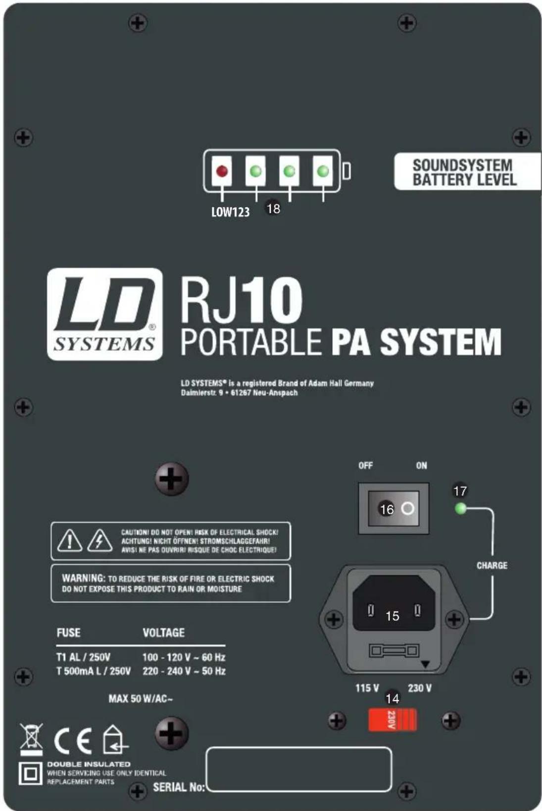 LD Systems RoadJack 8 - CONNECTIONS, CONTROLS, AND INDICATORS: - 1