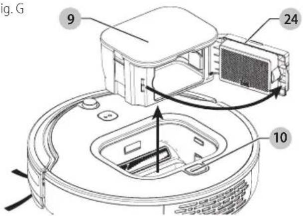 BLACK & DECKER HRV425BLP - Emptying the dust bin (Fig. G) - 1