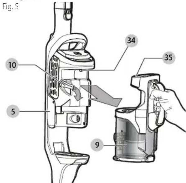 BLACK & DECKER HCUA525JPC - Releasing the dust canister (Fig. R-T) - 1