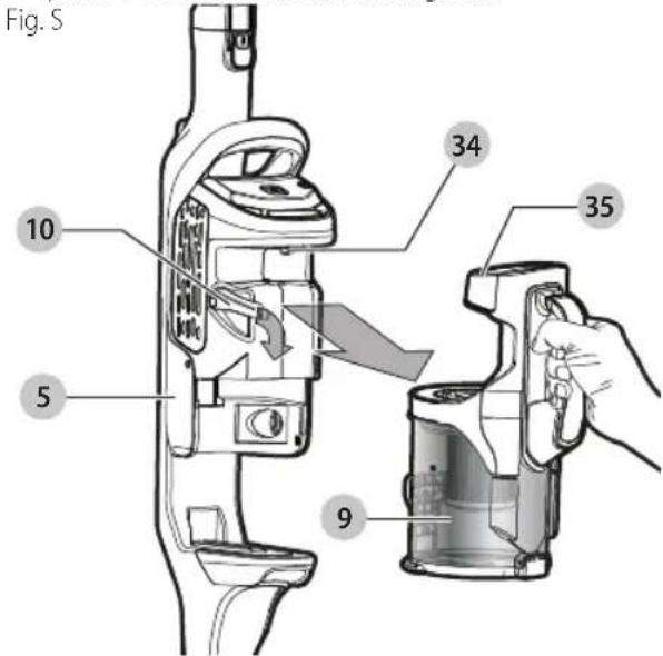 BLACK & DECKER HCUA525JPC - Liberación de tazón de polvo (Fig. R-T) - 1