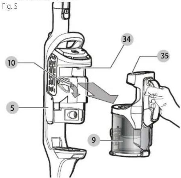 BLACK & DECKER HCUA525JPC - Désengagement du bac à poussière (Fig. R-T) - 1