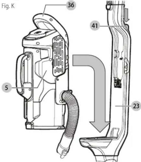 BLACK & DECKER HCUA525JPC - Déposer et reposer le corps de bac à poussière (Fig. K, L) - 1