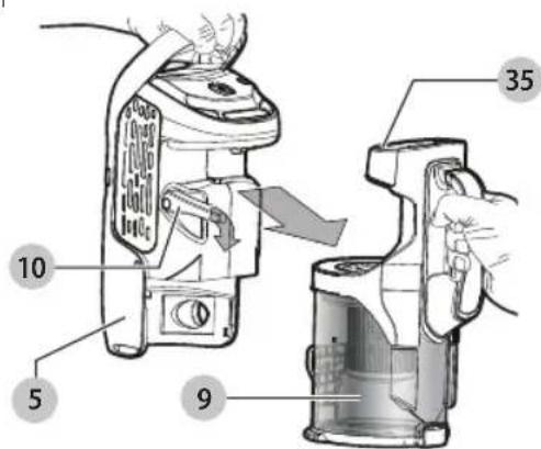 BLACK & DECKER HCUA525JPC - Désengagement du bac à poussière (Fig. R-T) - 2