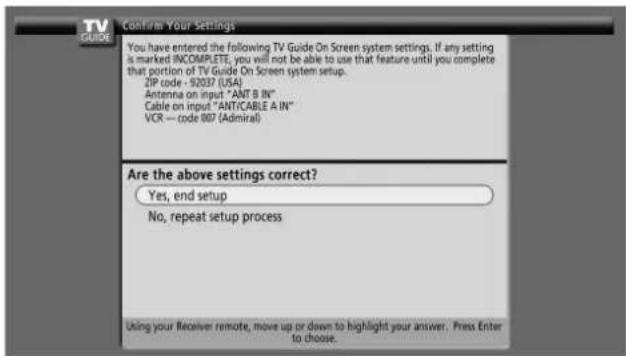 PIONEER PDP4360HD - Screen 21: Confirming Your Settings - 1