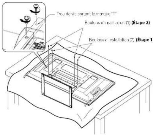 PIONEER PDP5080HD - Fixez le support aux endroits indiqués par les flèches et serrez fermement les boulons d'installation (2) et (1) avec un tournevis. - 1