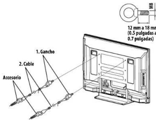 1. Gancho 2. Cable Accesorio M8 12 mm a 18 mm (0.5 pulgadas a 0.7 pulgadas)