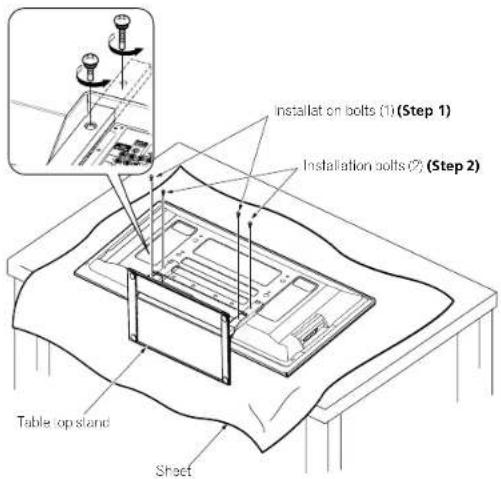 PIONEER PDP5080HD - With the plasma display lying flat, loosen and remove the two installation bolts (1) and (2) using a screwdriver. - 1