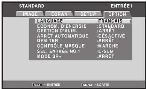 PIONEER PRO1010HD - Utilisez les touches  pour selectionner [OPTION]. - 1