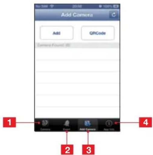 Add Camera Add QRCode Camera Found (R) Camera Event Add Camera New Item 1 2 3 4