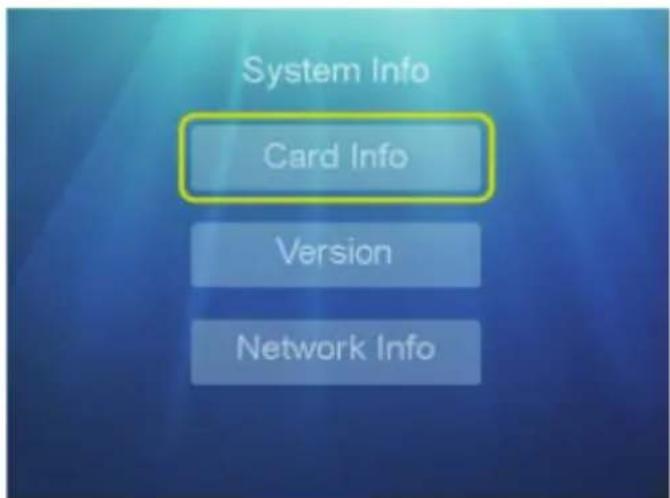 System Info Card Info Version Network Info