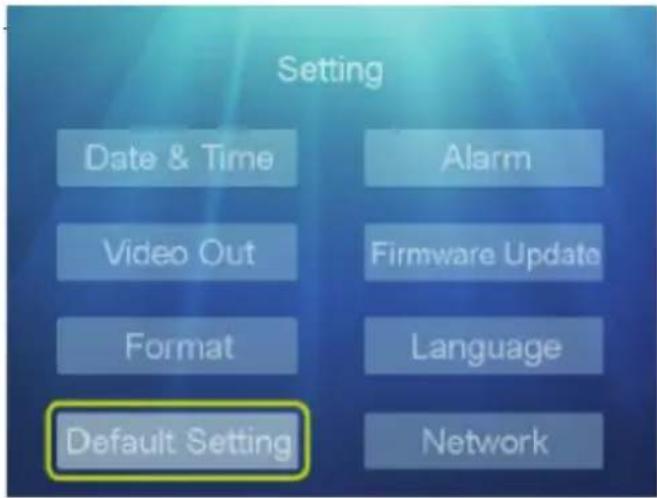 Setting Date & Time Alarm Video Out Firmware Update Format Language Default Setting Network