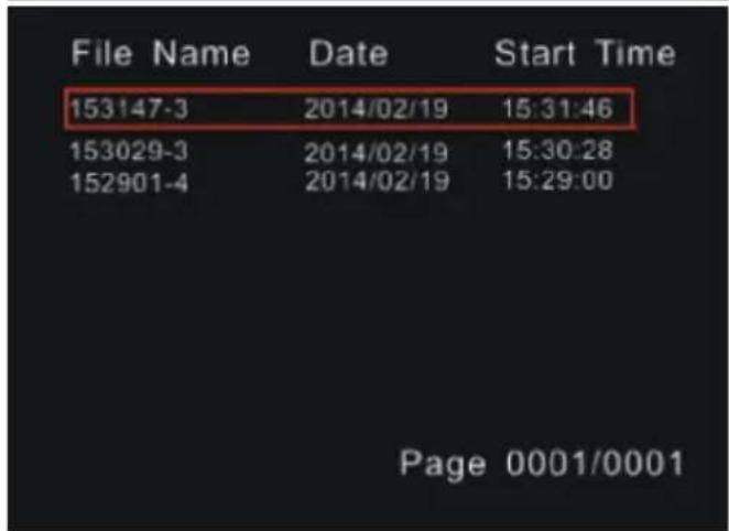 File Name Date Start Time 153147-3 2014/02/19 15:31:46 153029-3 2014/02/19 15:30:28 152901-4 2014/02/19 15:29:00 Page 0001/0001
