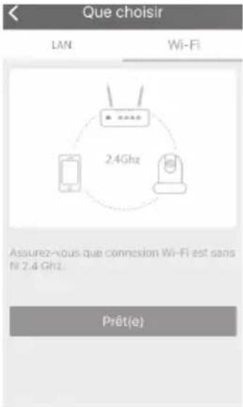 Que choisir LAN Wi-Fi 2.4Ghz Assurez-vous que connexion Wi-Fi est sans fi 2.4 Ghz. Prêt(e)